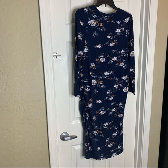 Time And Tru Women's Navy Blue Floral Print Semi-Fitted Maternity Dress Size M - Picture 5 of 12